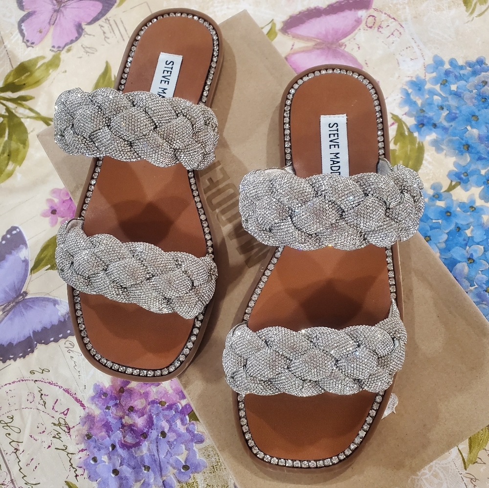 Steve Madden Silver Double Braided Sandals Size 8